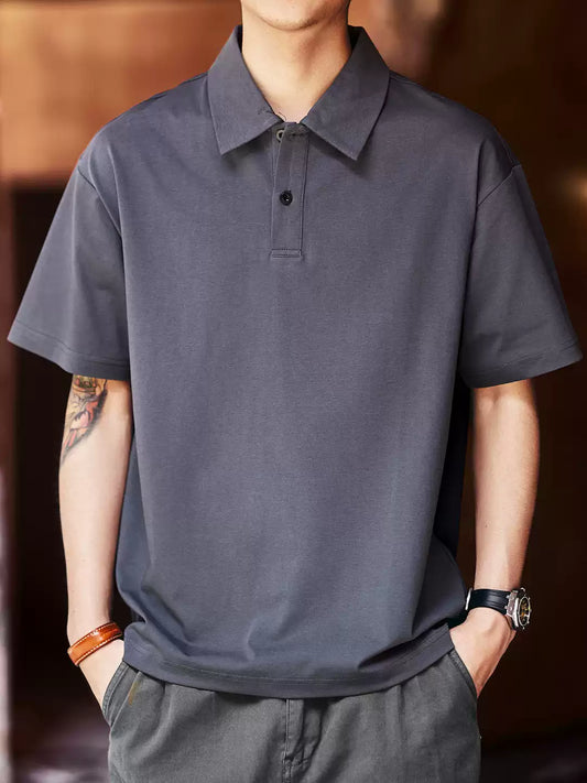 Men's Loose Collared Drop Shoulder Short Sleeve Polo Shirt