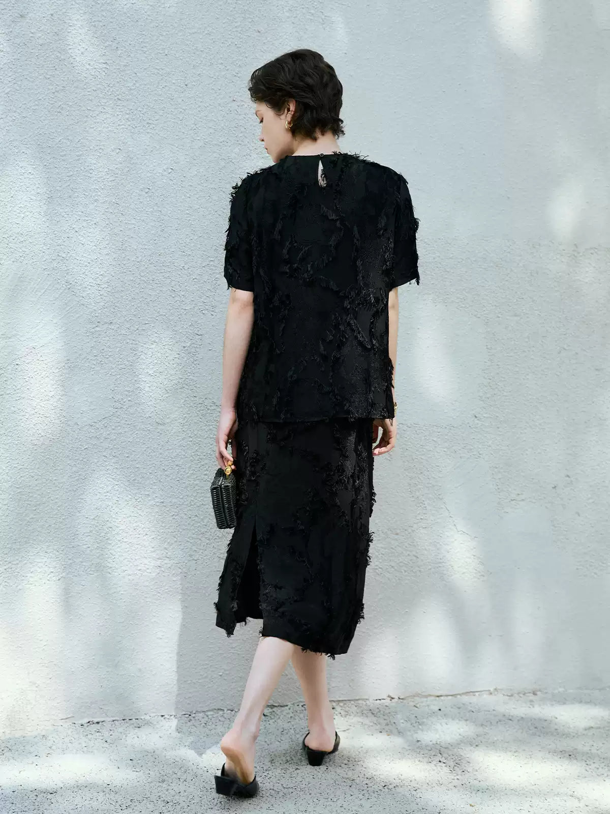 3D Floral Silk Short Sleeve Blouse