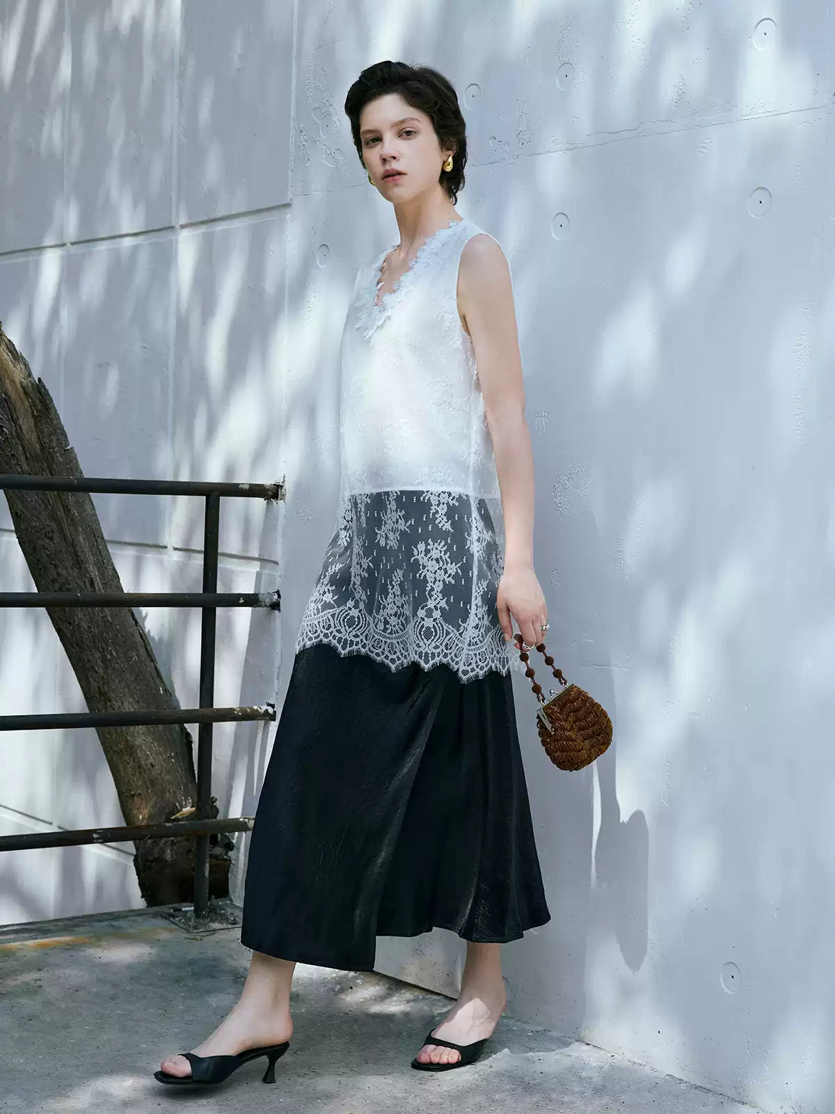 V-Neck Lace Embroidery Acetate Cami