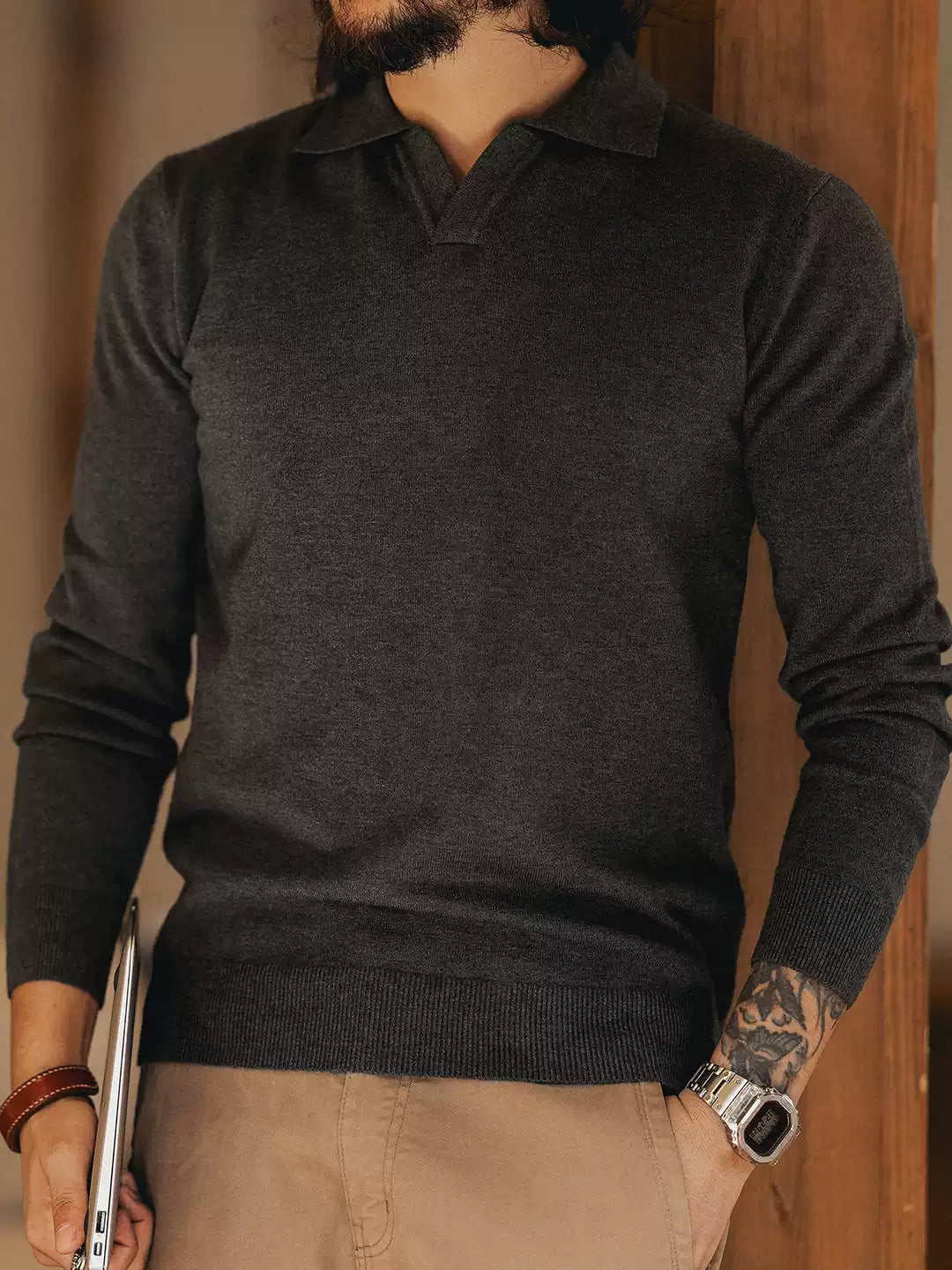 Men's Loose Notch Collar Long Sleeve Knit Sweater