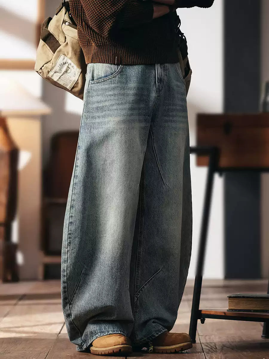 Men's Loose Straight Leg Non-Stretch Washed Denim Jeans