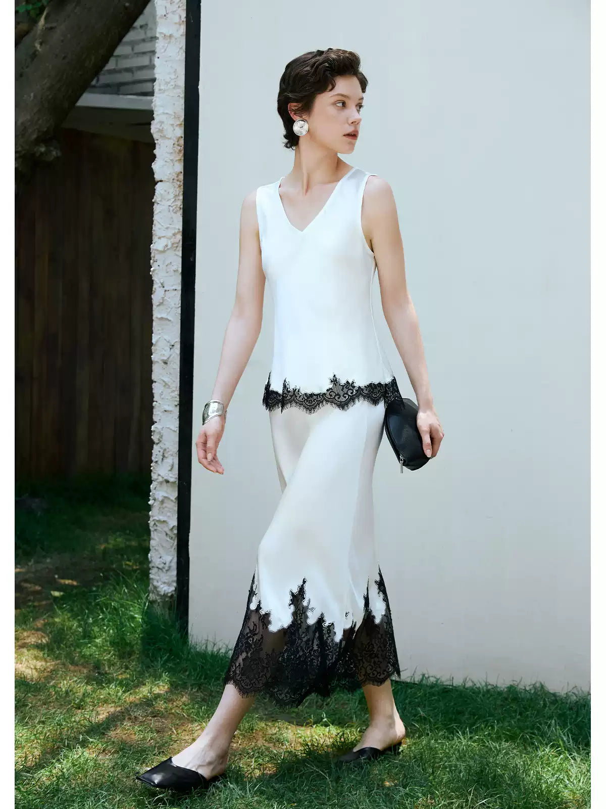 Satin Lace Embroidery V-Neck Acetate Cami