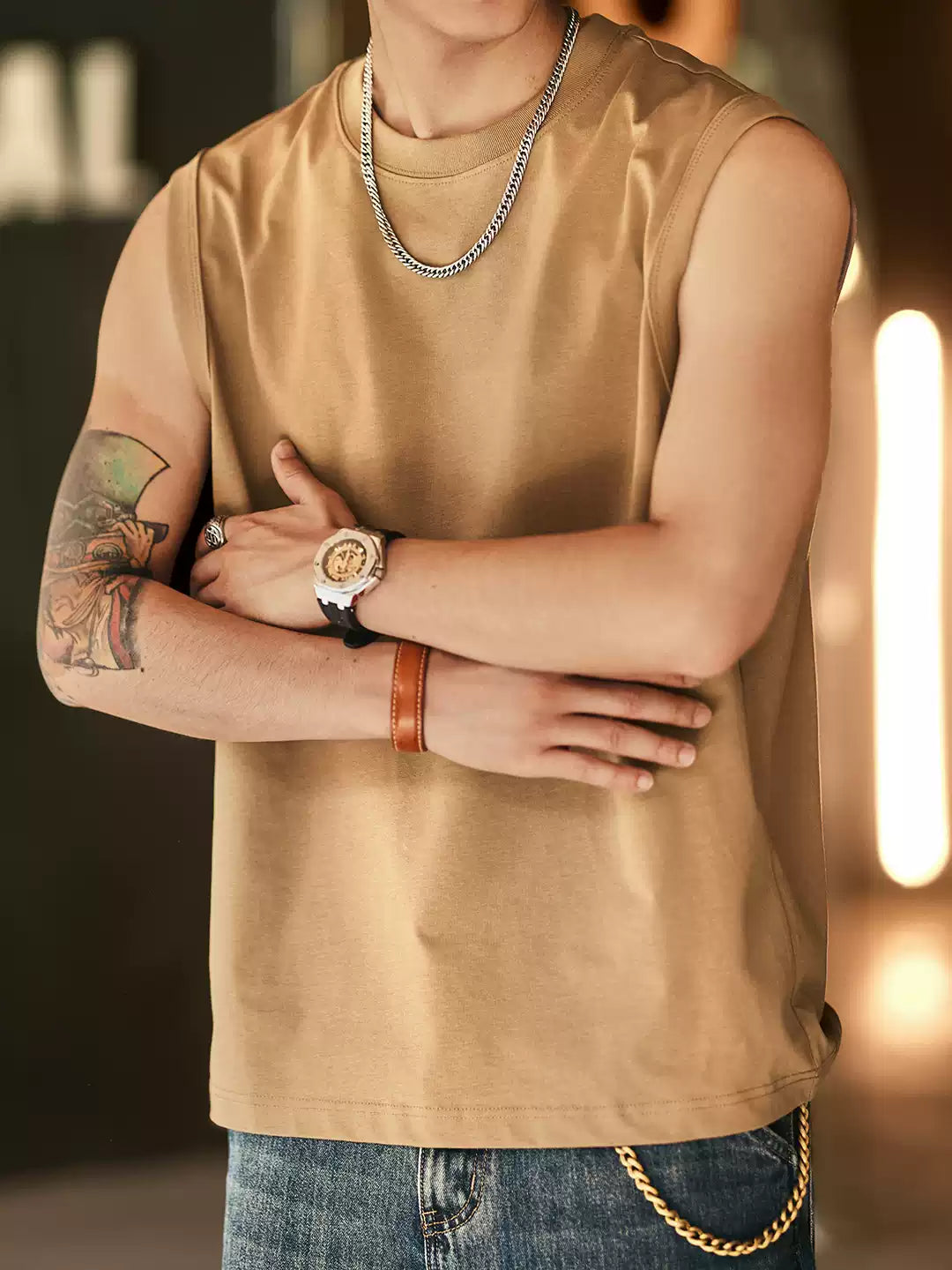 Men's Loose 100% Cotton Crew Neck Tank Top