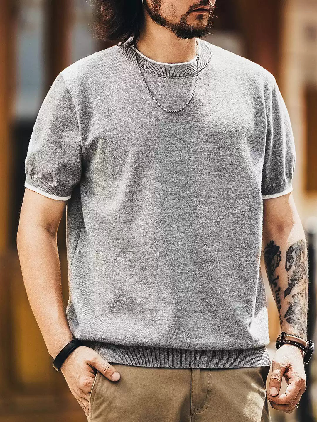 Men's Loose Color Block Crew Neck Short Sleeve T-Shirt