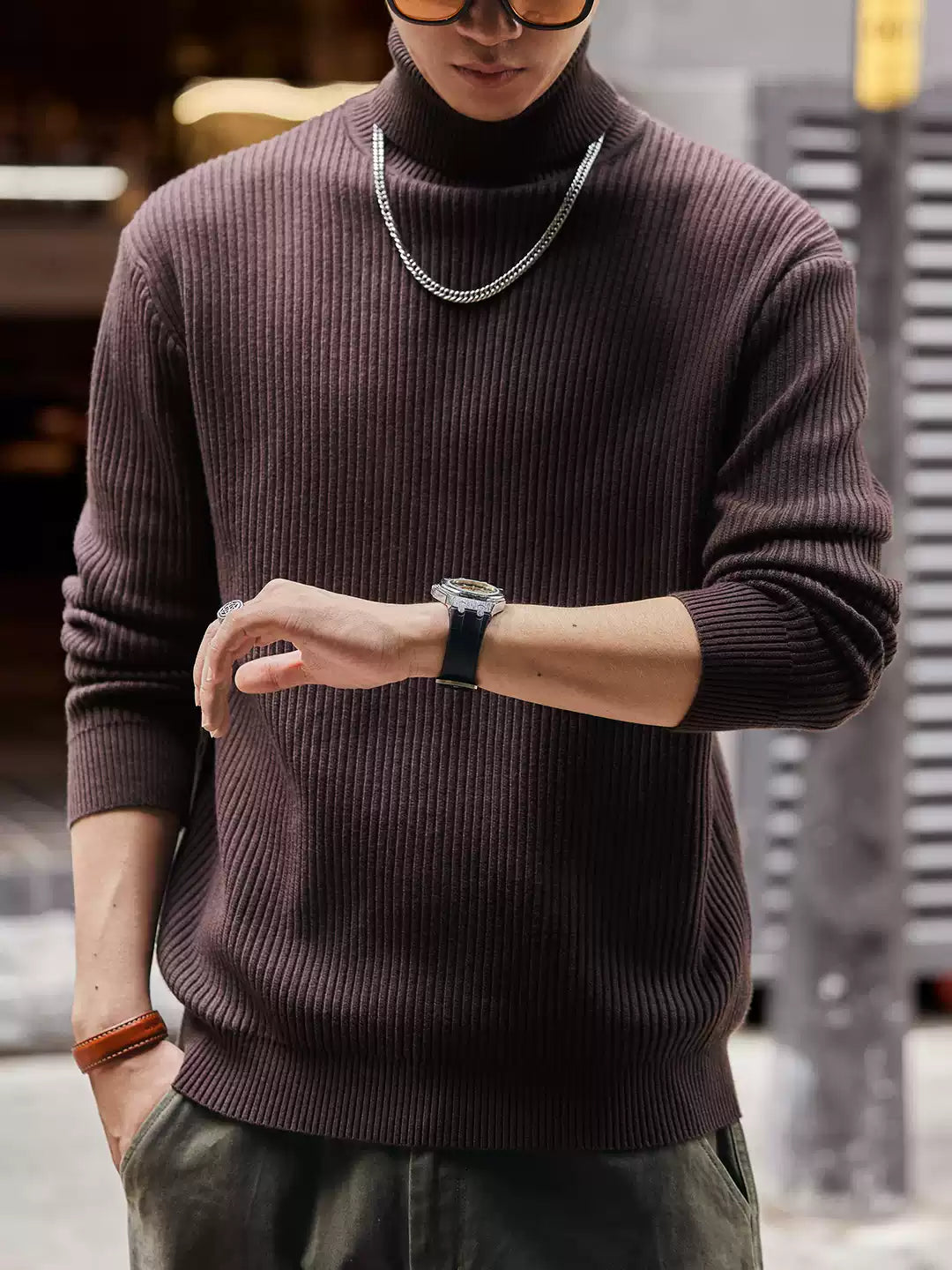 Men's Loose Turtleneck Warm Long Sleeve Knit Sweater