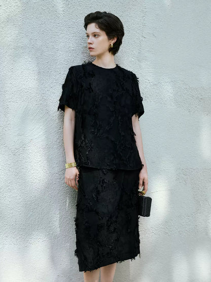 3D Floral Silk Short Sleeve Blouse