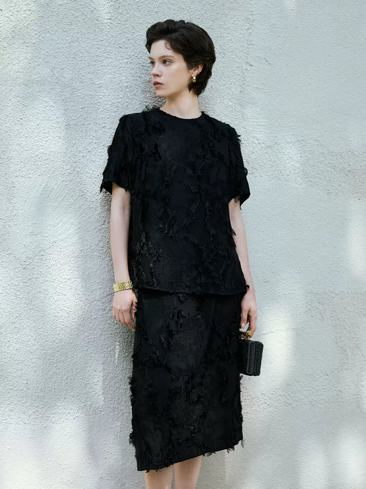 3D Floral Silk Short Sleeve Blouse
