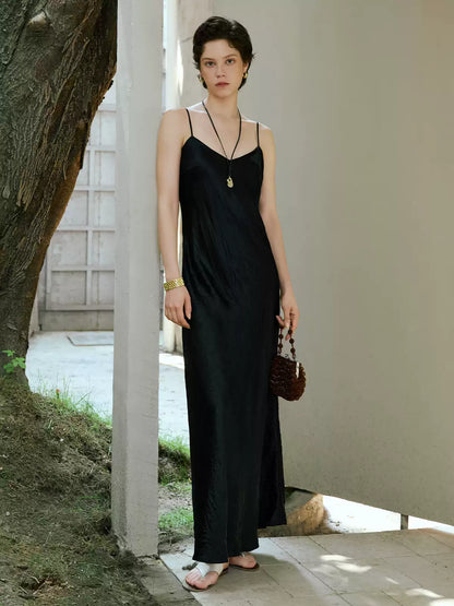 Triacetate V-Neck A-Line Midi Dress
