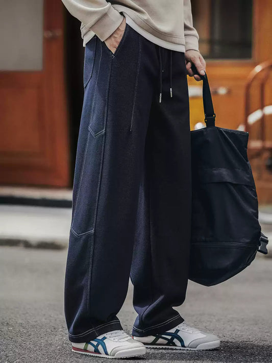 Men's Spliced Stretch Straight Leg Knit Denim Pants