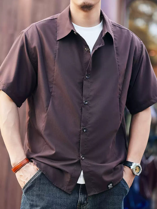 Men's Loose Modal Blend Collared Short Sleeve Shirt