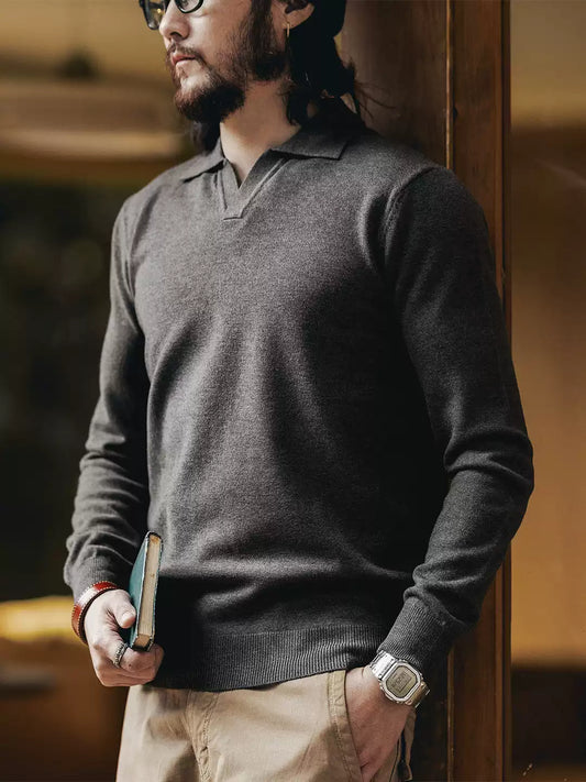 Men's Loose Notch Collar Long Sleeve Knit Sweater