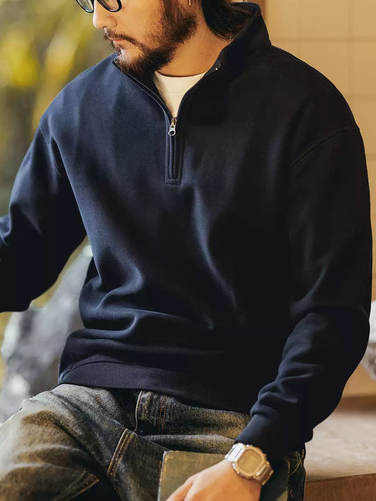 Men's Loose Half-Zip Stand Collar Long Sleeve Sweatshirt