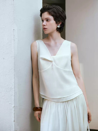 Solid Silk Tencel V-Neck Cami Top