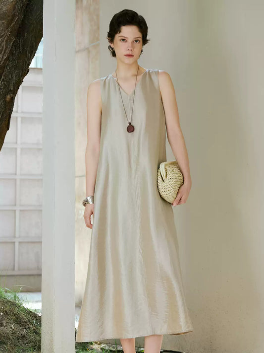 V-Neck Belted A-Line Slip Dress