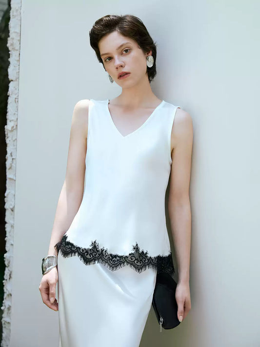 Satin Lace Embroidery V-Neck Acetate Cami