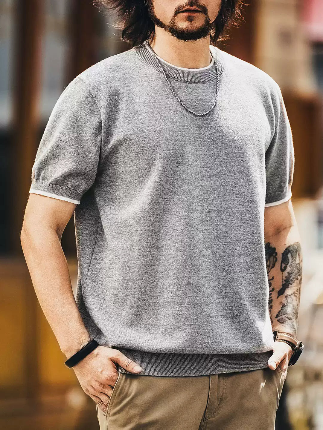Men's Loose Color Block Crew Neck Short Sleeve T-Shirt