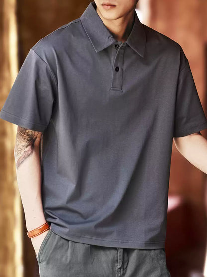 Men's Loose Collared Drop Shoulder Short Sleeve Polo Shirt