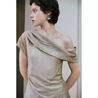 Asymmetric Off Shoulder Acetate Crop Top
