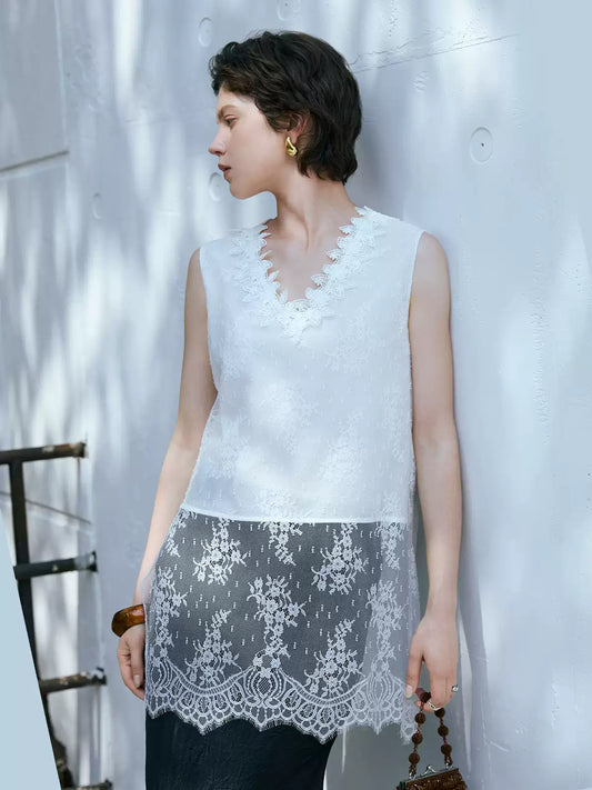 V-Neck Lace Embroidery Acetate Cami