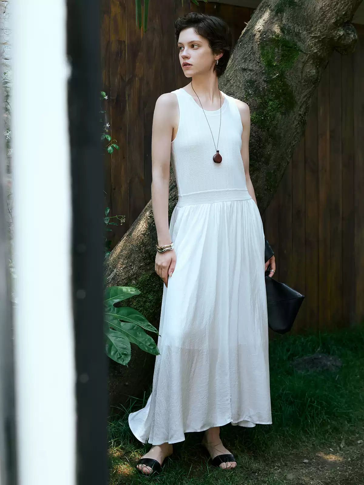 Tencel Silk Waist Cinched Midi Dress
