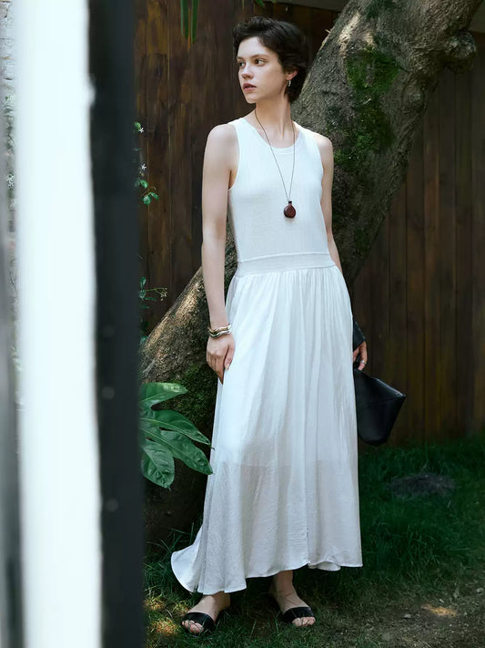 Tencel Silk Waist Cinched Midi Dress