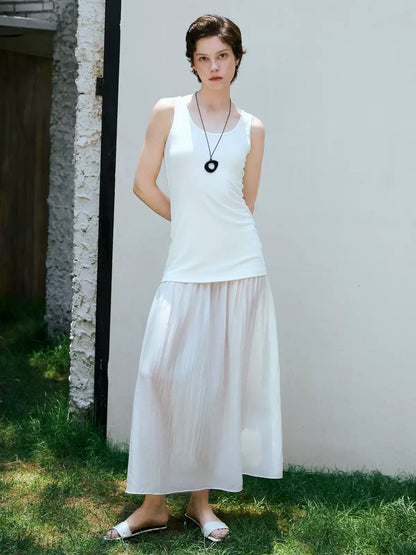 U-Neck Mesh Panel A-Line Slip Dress