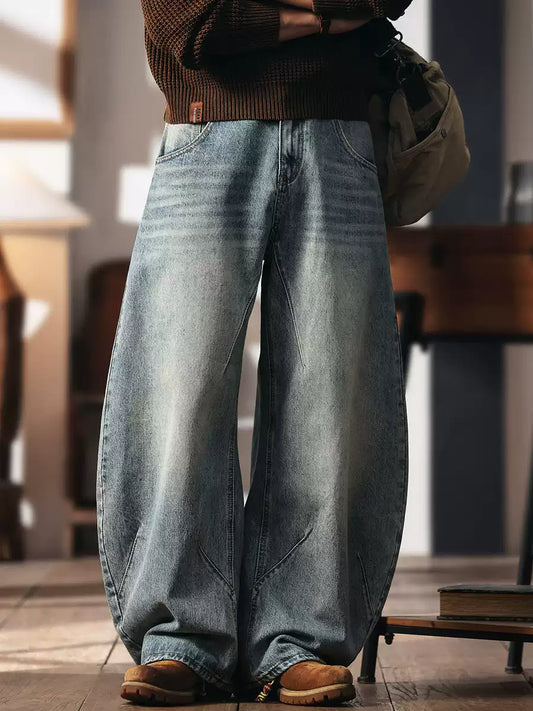 Men's Loose Straight Leg Non-Stretch Washed Denim Jeans
