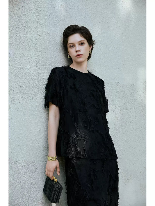 3D Floral Silk Short Sleeve Blouse