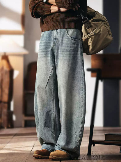 Men's Loose Straight Leg Non-Stretch Washed Denim Jeans