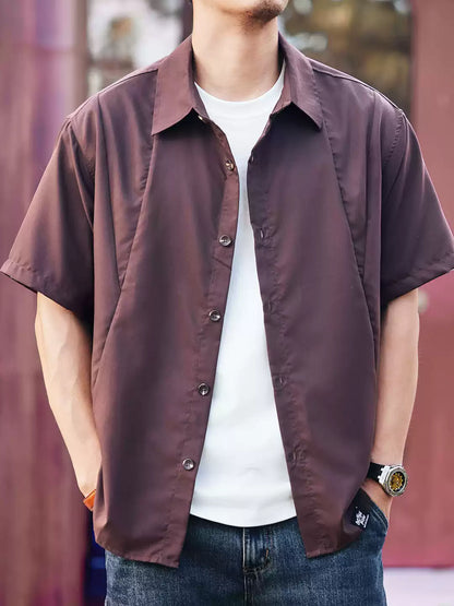 Men's Loose Modal Blend Collared Short Sleeve Shirt