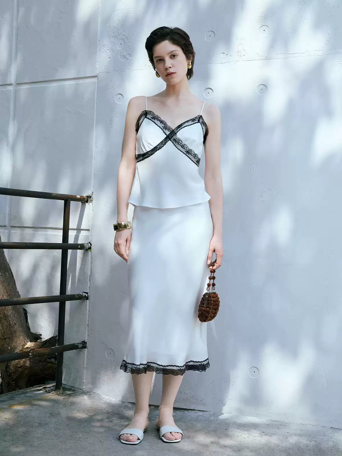 V-Neck Lace Embroidery Acetate Midi Dress