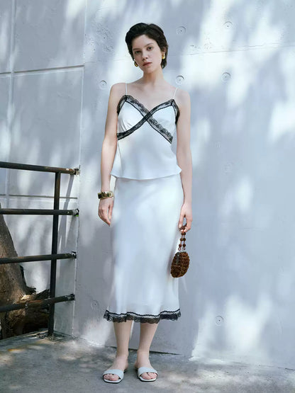 V-Neck Lace Embroidery Acetate Midi Dress