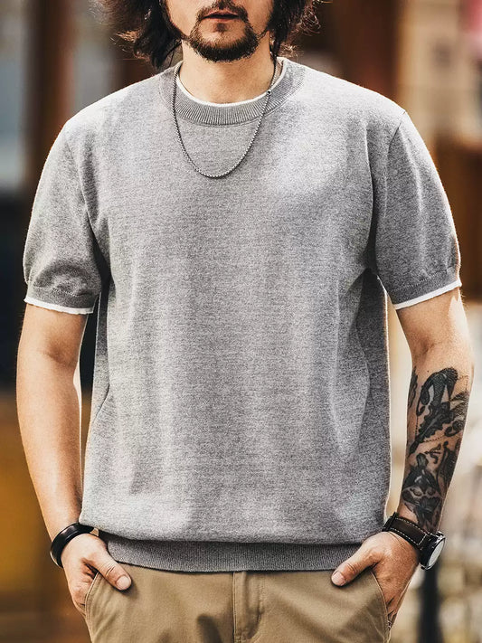 Men's Loose Color Block Crew Neck Short Sleeve T-Shirt