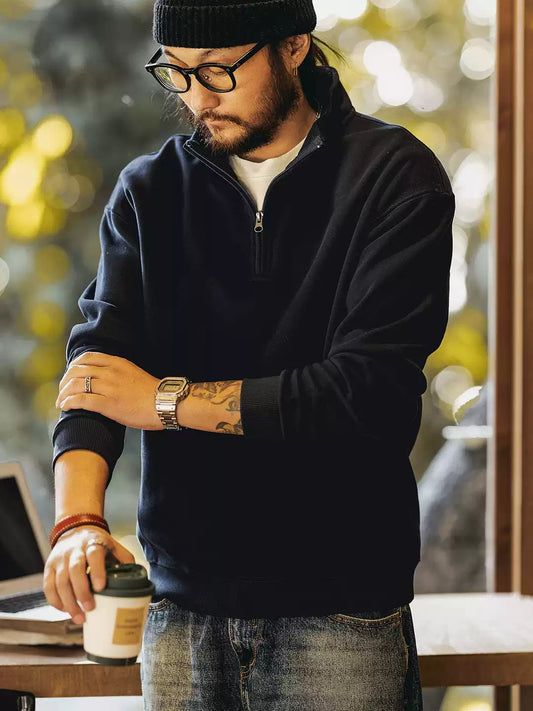 Men's Loose Half-Zip Stand Collar Long Sleeve Sweatshirt