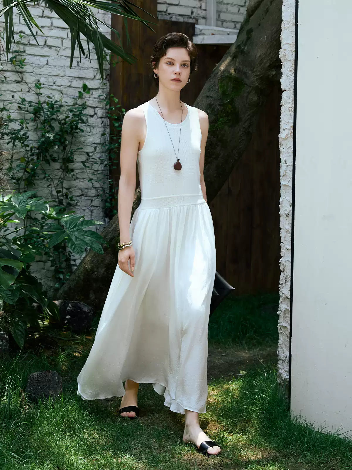 Tencel Silk Waist Cinched Midi Dress