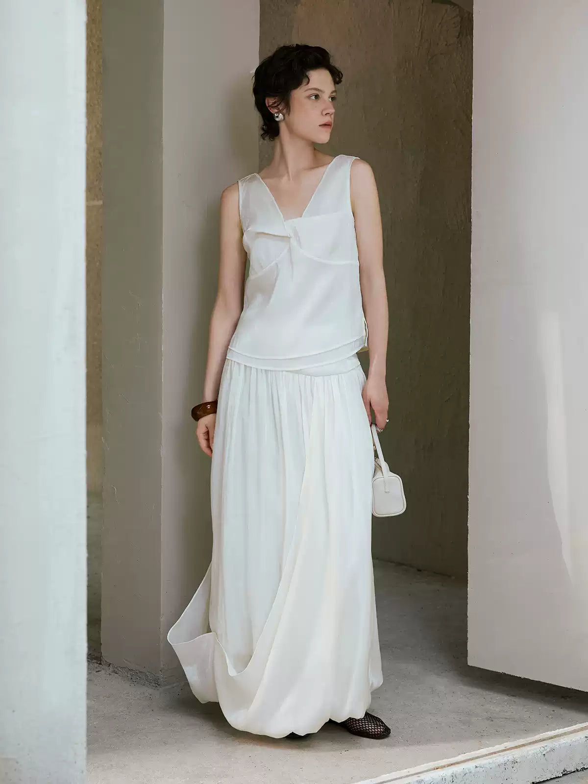 Solid Silk Tencel V-Neck Cami Top