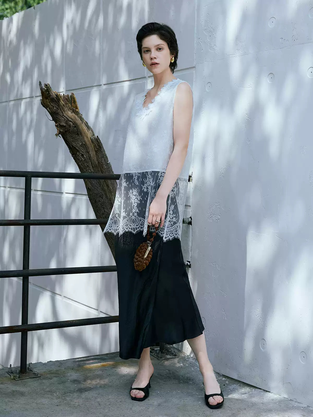V-Neck Lace Embroidery Acetate Cami