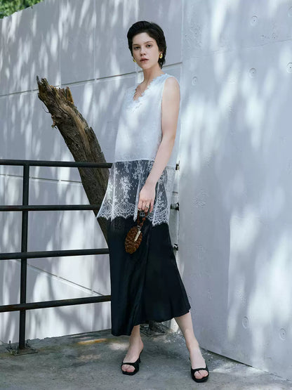 V-Neck Lace Embroidery Acetate Cami