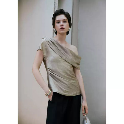 Asymmetric Off Shoulder Acetate Crop Top