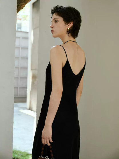 Triacetate V-Neck A-Line Midi Dress