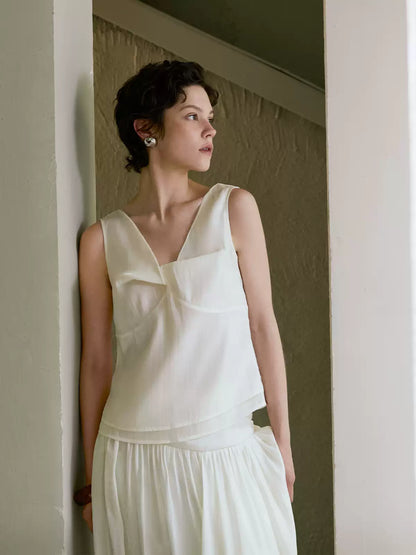 Solid Silk Tencel V-Neck Cami Top