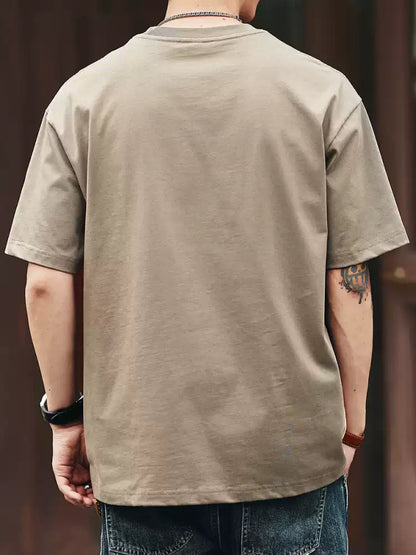 Men's Loose Color Block 100% Cotton Crew Neck T-Shirt