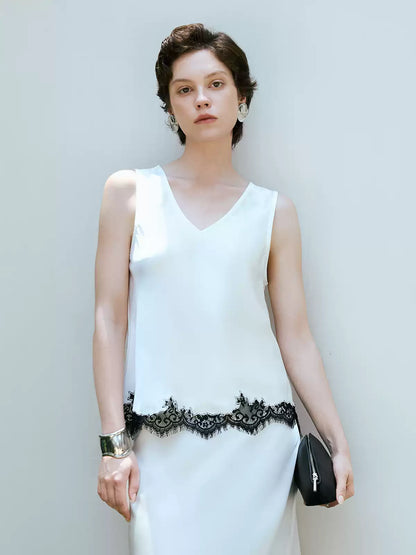 Satin Lace Embroidery V-Neck Acetate Cami