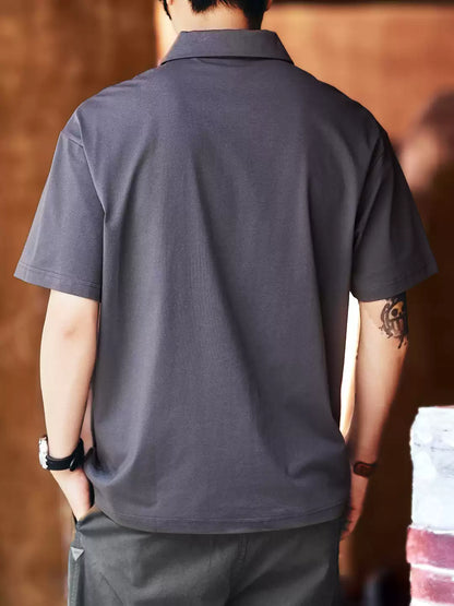 Men's Loose Collared Drop Shoulder Short Sleeve Polo Shirt