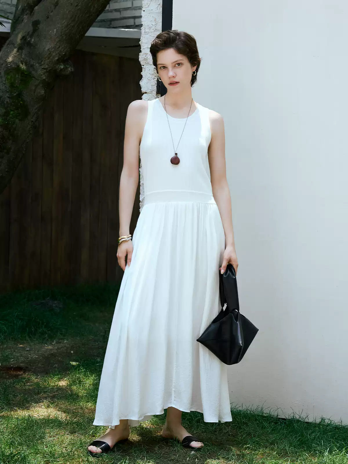 Tencel Silk Waist Cinched Midi Dress
