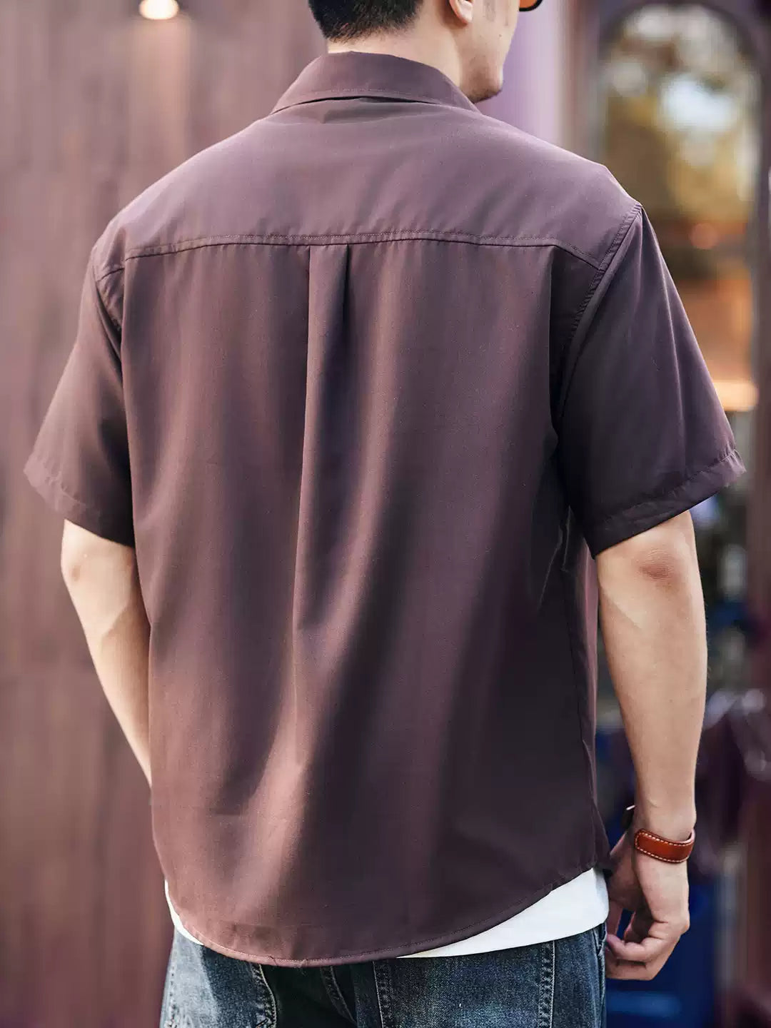 Men's Loose Modal Blend Collared Short Sleeve Shirt