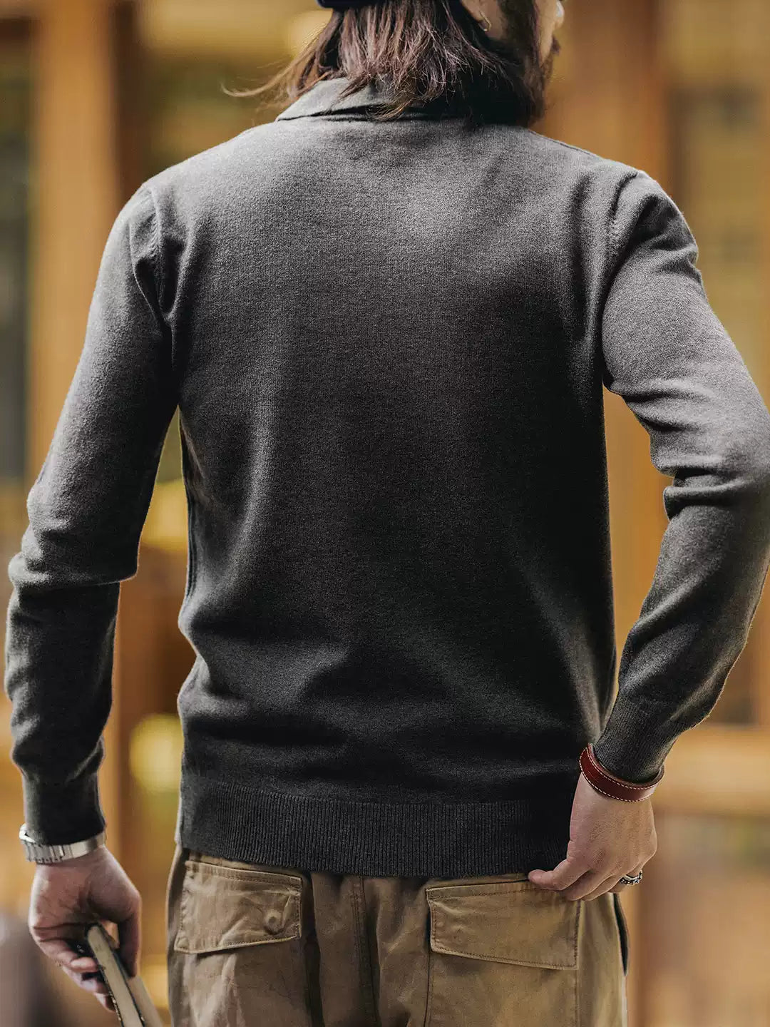 Men's Loose Notch Collar Long Sleeve Knit Sweater