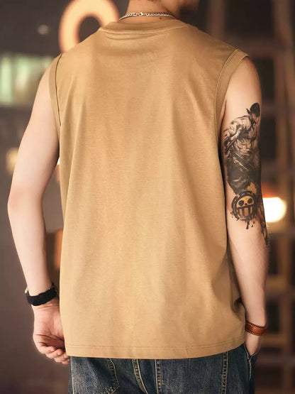 Men's Loose 100% Cotton Crew Neck Tank Top