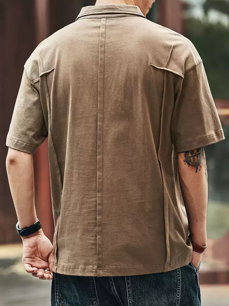 Men's Loose Collared Drop Shoulder Cotton Polo Shirt