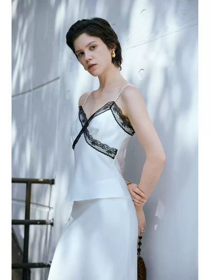 V-Neck Lace Embroidery Acetate Midi Dress